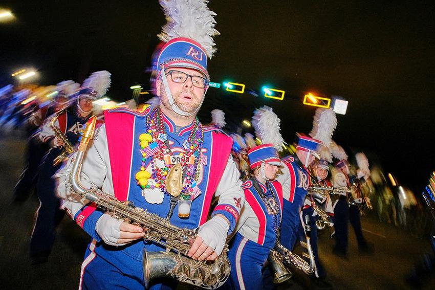 Jaguar Marching Band with their instruments